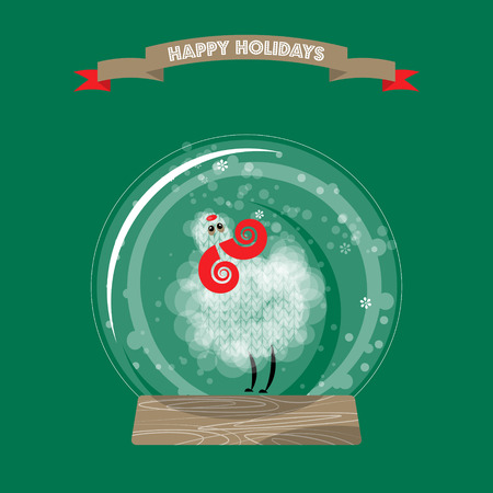 Christmas snow globe and sheep. Happy holidays. Vector illustration.のイラスト素材
