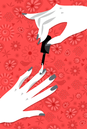 Woman applying nail polish on fingers. Manicure. Vector illustrationのイラスト素材