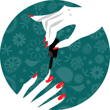 Woman applying nail polish on fingers. Manicure. Vector illustrationのイラスト素材