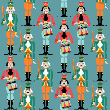 Traditional christmas nutcracker. Retro toys. Seamless background pattern. Vector illustrationのイラスト素材