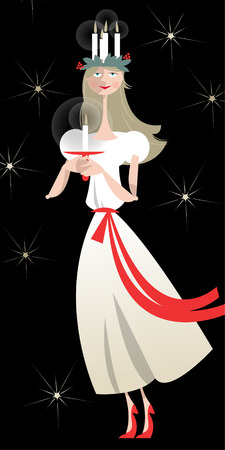 Saint Lucia. Swedish Christmas tradition. St. Lucias Day. Scandinavian Christmas. Vector illustrationのイラスト素材