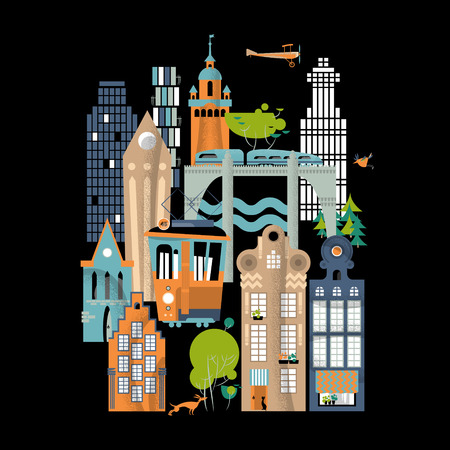 Colorful urban landscape. City life. Vector illustrationのイラスト素材