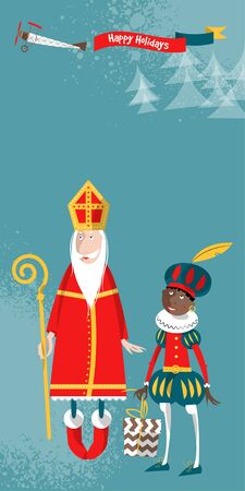 Christmas in Holland. Sinterklaas and Zwarte Piet. Vector illustration.のイラスト素材