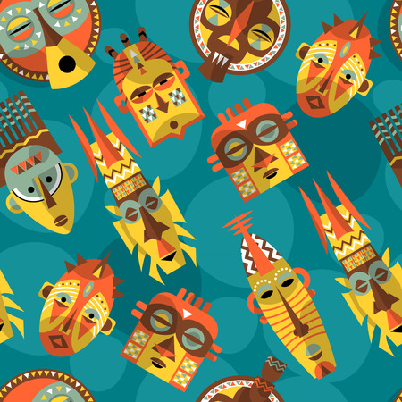 African masks. Seamless background pattern. Vector illustrationのイラスト素材