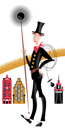 Chimney sweep. Old city. Vector illustrationのイラスト素材