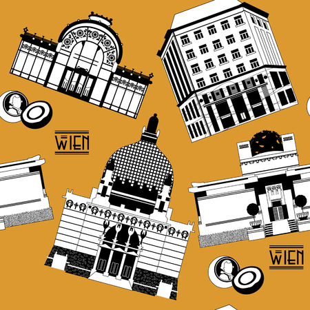 Sights of  Vienna. Austria. Europe. Seamless background pattern. Vector illustrationのイラスト素材