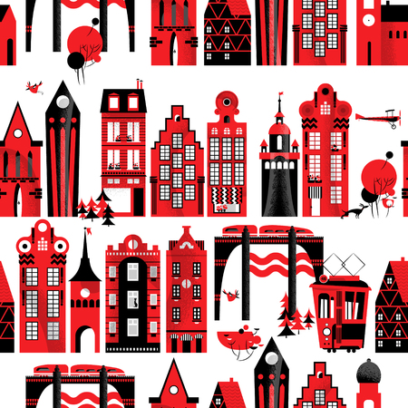 Urban landscape. Seamless background pattern. Vector illustrationのイラスト素材