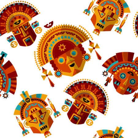 Inca tribal masks. Seamless background pattern. Vector illustrationのイラスト素材