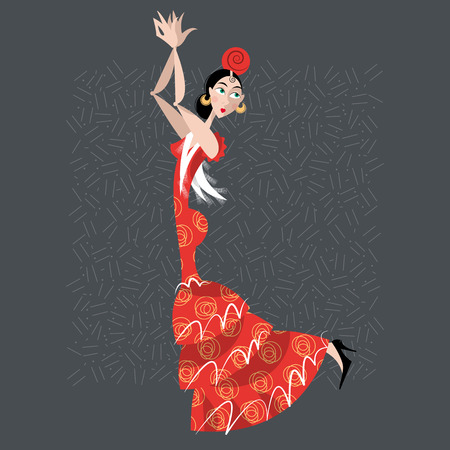Young woman dancing flamenco. Spanish traditions. Vector illustrationのイラスト素材