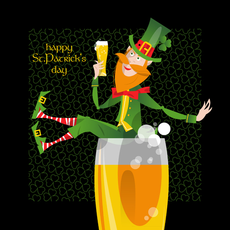 Leprechaun with a beer. St. Patricks Day. Greeting card. Vector illustrationのイラスト素材