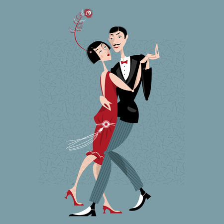 Dancing couple. Art deco. Retro. Vector illustration.のイラスト素材