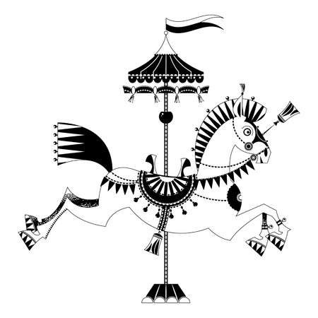Vintage carousel horse. Black and white.のイラスト素材