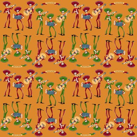 Mariachi band. Mexican traditions. Seamless background pattern. のイラスト素材