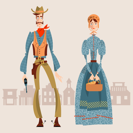 Wild west. Cowboy and girl. Vector illustrationCoWild west. Cowboy and girl. Vector illustrationのイラスト素材