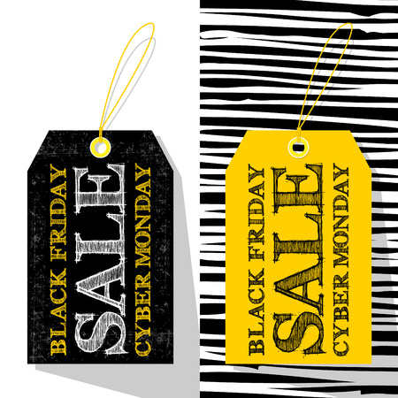 2 labels template for Black Friday and Cyber Monday. Shopping sale concept. Vector illustrationのイラスト素材