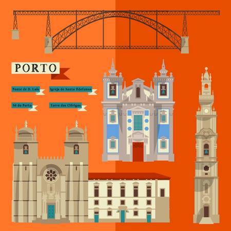 Sights of Porto. Portugal, Europe. Vector illustrationのイラスト素材