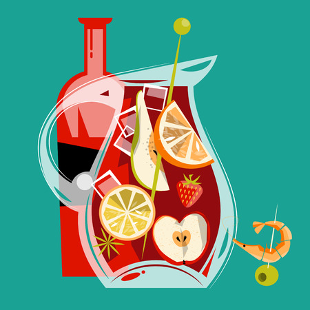 Traditional spanish drink. Sangria. Vector illustrationのイラスト素材