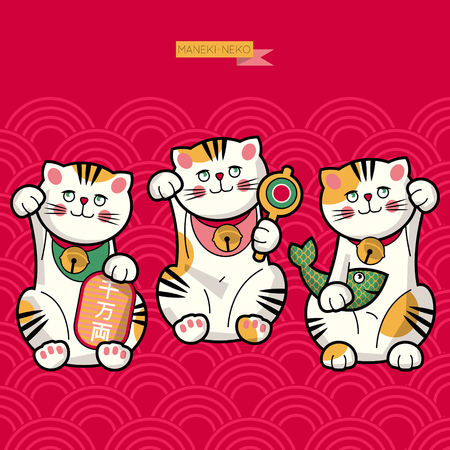 Traditional japanese lucky cat. Maneki-neko. Vector illustrationのイラスト素材