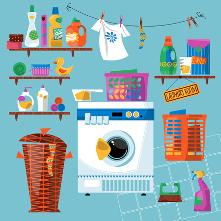Laundry room with washing appliances and accessories.のイラスト素材