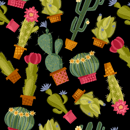 Various blooming cacti. Seamless background pattern.のイラスト素材