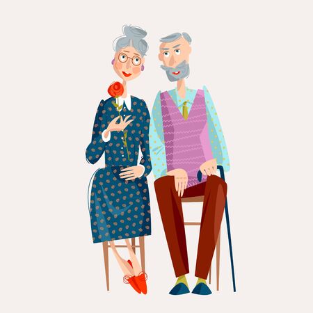Elderly couple in love. Happy Grandparents day. Happy family concept. Vector illustrationのイラスト素材