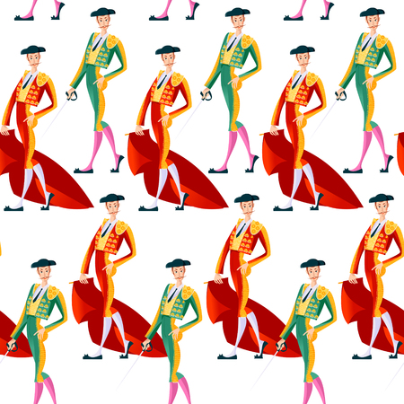 Matadors with cape and sword. Corrida de toros. Bullfighting. Vector illustrationのイラスト素材