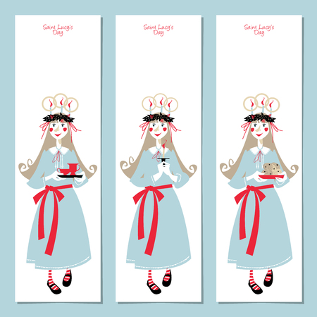 Scandinavian Christmas set: labels, postcard, bookmark, insert. Template. Saint Lucyâs Day. Vector illustrationのイラスト素材