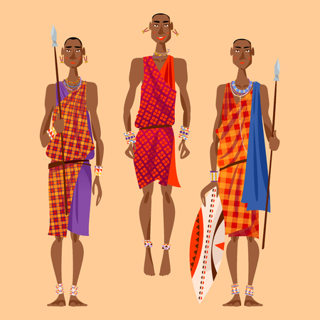 Maasai warriors perform traditional jumping Dance. Vector illustrationのイラスト素材