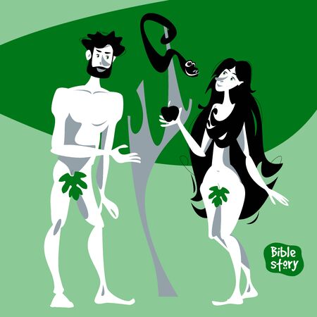 Bible story. Adam and Eve in the Garden of Eden. Vector illustrationのイラスト素材
