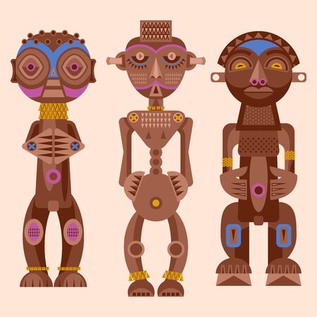 Set of African ritual wooden sculptures. Vector illustrationのイラスト素材