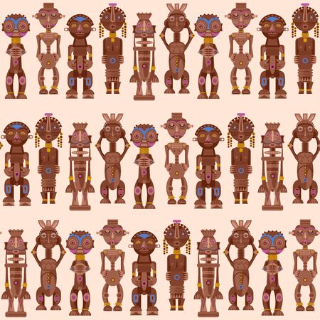 African ritual wooden sculptures. Seamless background pattern. Vector illustrationのイラスト素材
