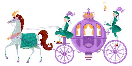 Princess Fantasy Carriage with Coachman and a Horse. Vector illustration.のイラスト素材