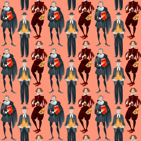 History of Spain. Famous people.   Seamless background pattern. Vector illustrationのイラスト素材