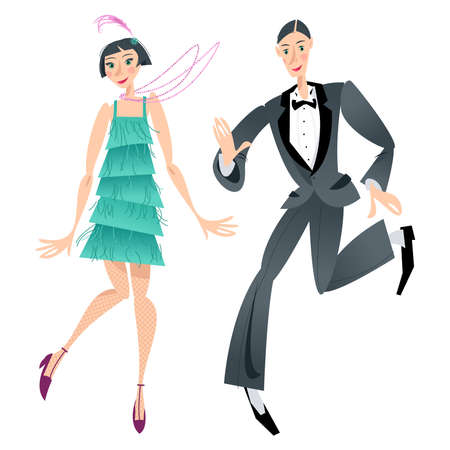 Couple dancing Charleston. Retro dancers. Vector illustrationのイラスト素材