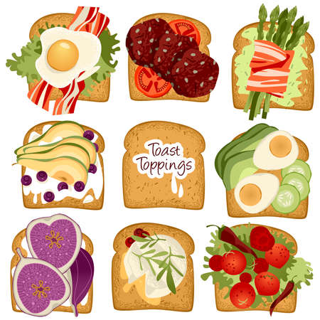 Set of various Toast toppings. Vector illustration.のイラスト素材