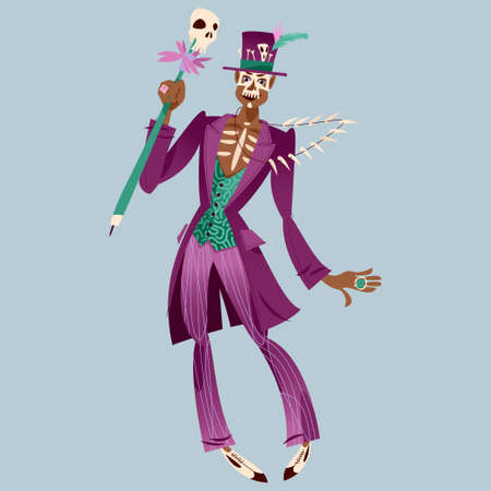 Dancing man in skull makeup dressed in Baron Samedi (Baron Saturday) costume.のイラスト素材