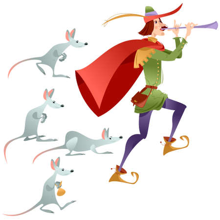 Pied Piper of Hamelin (German: RattenfÃ¤nger von Hameln). German fairy tale. Vector illustrationのイラスト素材