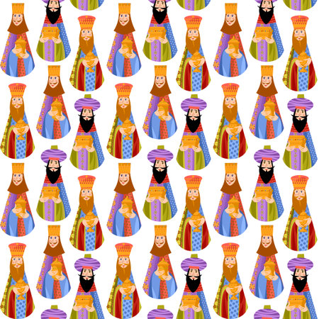 Three biblical kings (Caspar, Melchior and Balthazar). Seamless background pattern. Vector illustrationのイラスト素材
