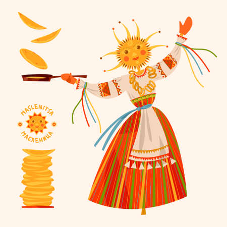 Maslenitsa Scarecrow. Butter Week (Eastern Slavic religious and folk holiday seeing off winter last week before Great Lent). vector illustrationのイラスト素材