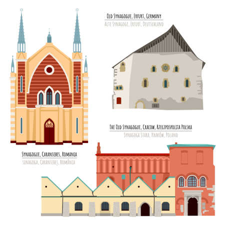 Erfurt Old Synagogue, Synagogue in Caransebes, The Old Synagogue in Cracow. vector illustration.のイラスト素材