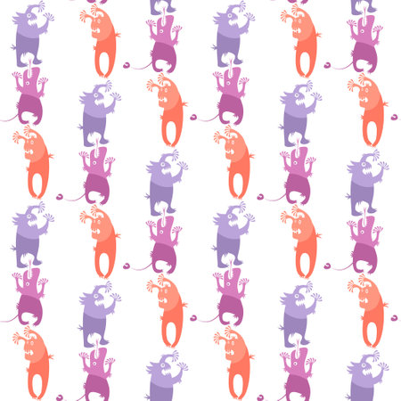 Funny colorful screaming monsters. Seamless background pattern. vector illustrationのイラスト素材