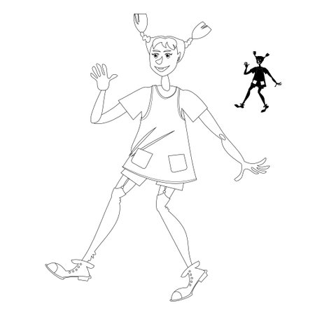 Happy little girl in long stockings. Coloring page.のイラスト素材