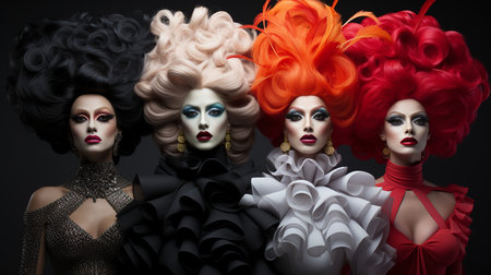 3d rendering of a group of beautiful women with different hairstyles and makeupの素材