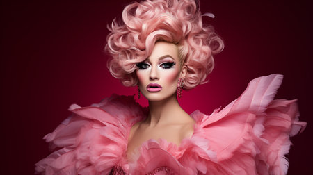 Beautiful girl with pink hair and bright makeup. studio shotの素材