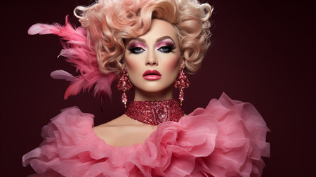 Portrait of beautiful young woman with pink hair and professional make-upの素材