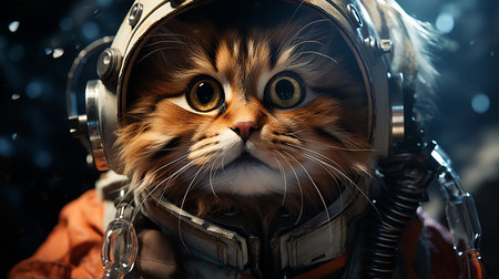 Portrait of a cat in an astronaut helmet. Cosmonaut.