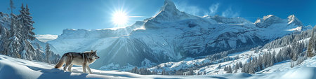 Winter in Swiss Alps, panoramic view of the mountains