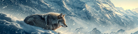 Coyote in snowy landscape. Panoramic banners. 3D illustrations