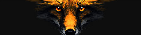 Portrait of a fox with orange eyes on a black background.