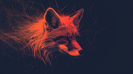 Red fox head with fire lines on black background. 3d illustrationsの写真素材